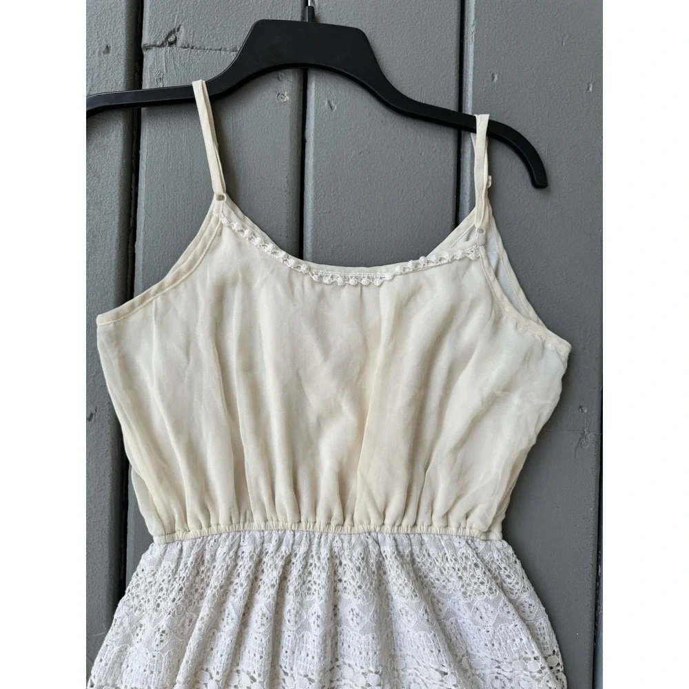 Maurices Lace‎ Trim Mini Dress Spaghetti Strap Boho Flirty Ivory Wedding Size L